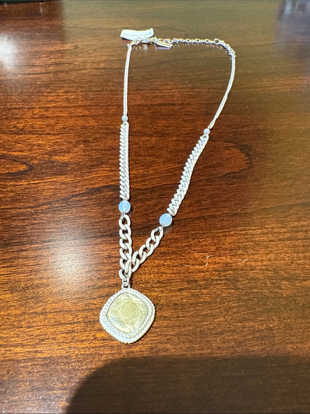 Mixed Metal Pendant Necklace - Silver Chain with Gold-Tone Center